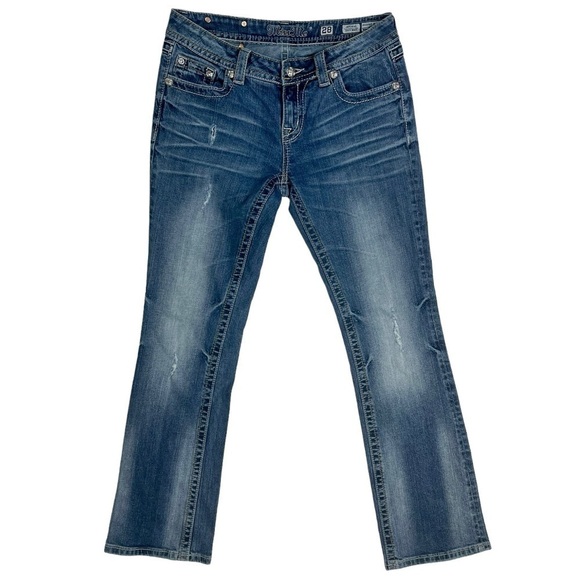 MISS ME EASY BOOT RHINESTONE EMBROIDERED DISTRESSED BOOTCUT JEANS - Picture 2 of 15